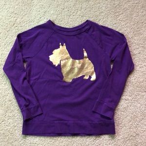 GUC Lands End purple tee with gold Scottie dog with beaded collar
